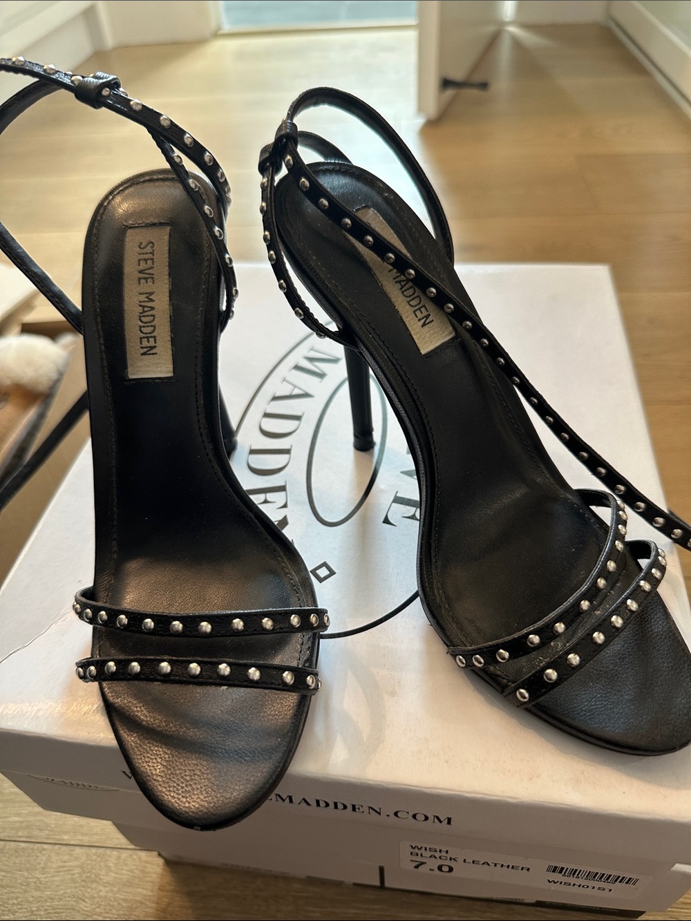 Steve Madden Black Studded Strappy Stiletto Sandals